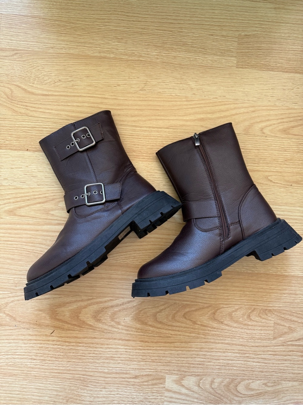 Wild Diva Brown Combat Moto Boots with Black Soles